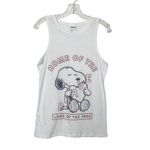 Peanuts Snoopy Tank Top Home Of The Brave Patriotic Medium White New WOT